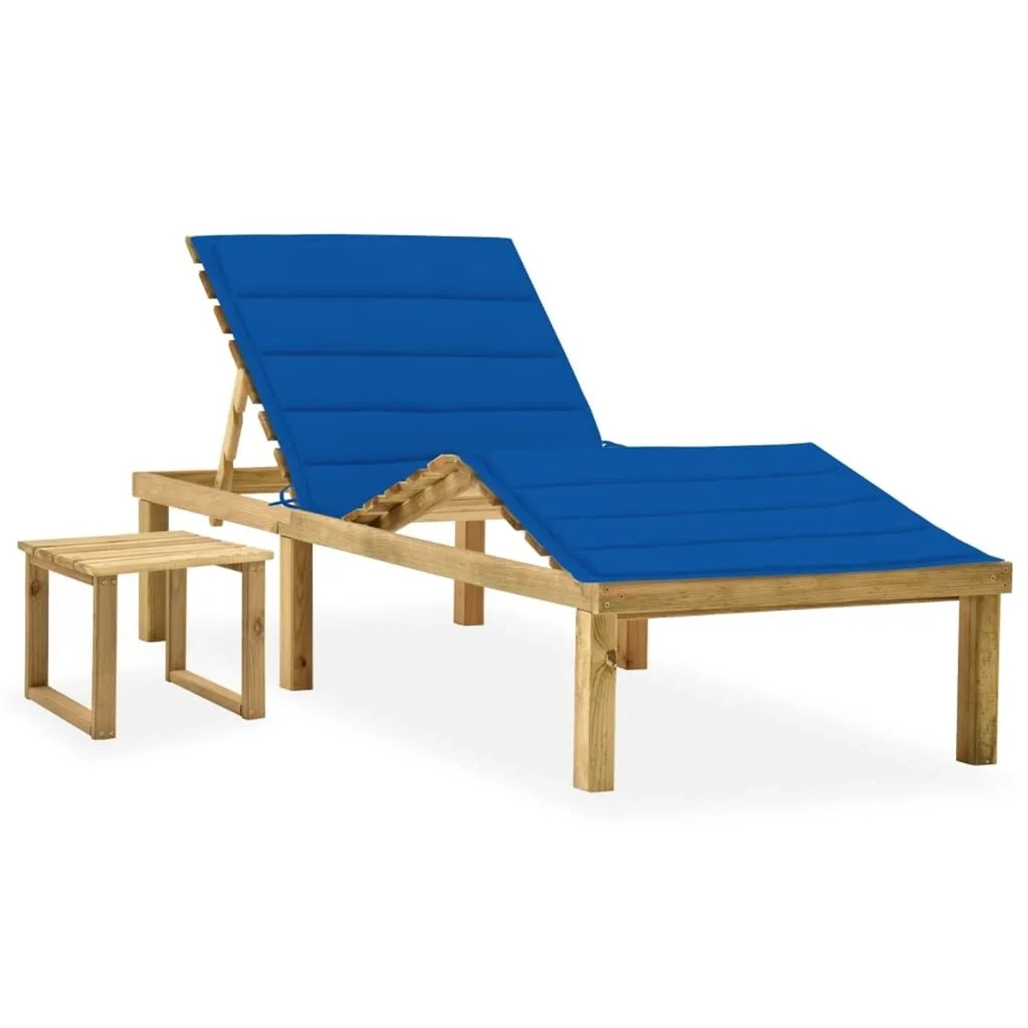 Furnicato Garten-sonnenliege Aus Imprägniertem Kiefernholz Mit Tisch Und Auflage 200x70x315-77 Cm Königsblau