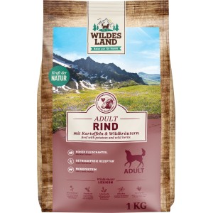 Wildes Land Hunde-Trockenfutter Rind, Kartoffel & Wildkräuter, 1kg Sack.