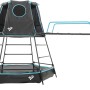 TP Toys Klettergerüst Explorer, schwarz mit Höhle, Sandkasten und Kletterwand.