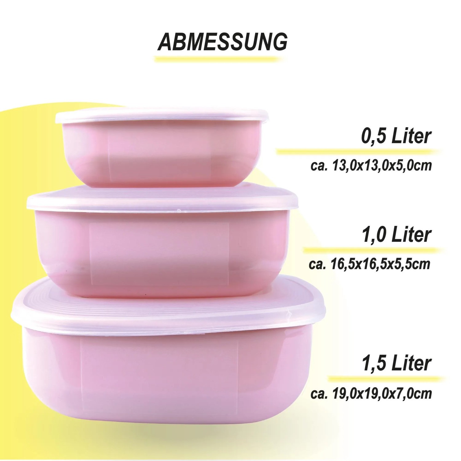 ProHome Vorratsdosen, 3er Set, eckig, rosa. Frischhaltedosen in verschiedenen Größen.