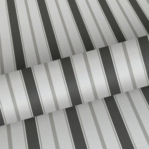 Sanders & Sanders Vliestapete mit vertikalen Streifen in Schwarz, Grau und Weiß. Ideal für moderne Wandgestaltung.