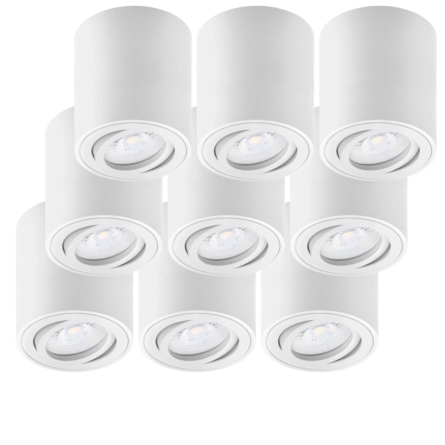 Oktaplex 9er Set Alu Aufbauspot Lile M Schwenkbar inkl. LED-Module Warmweiß 3000K 230V Weiß