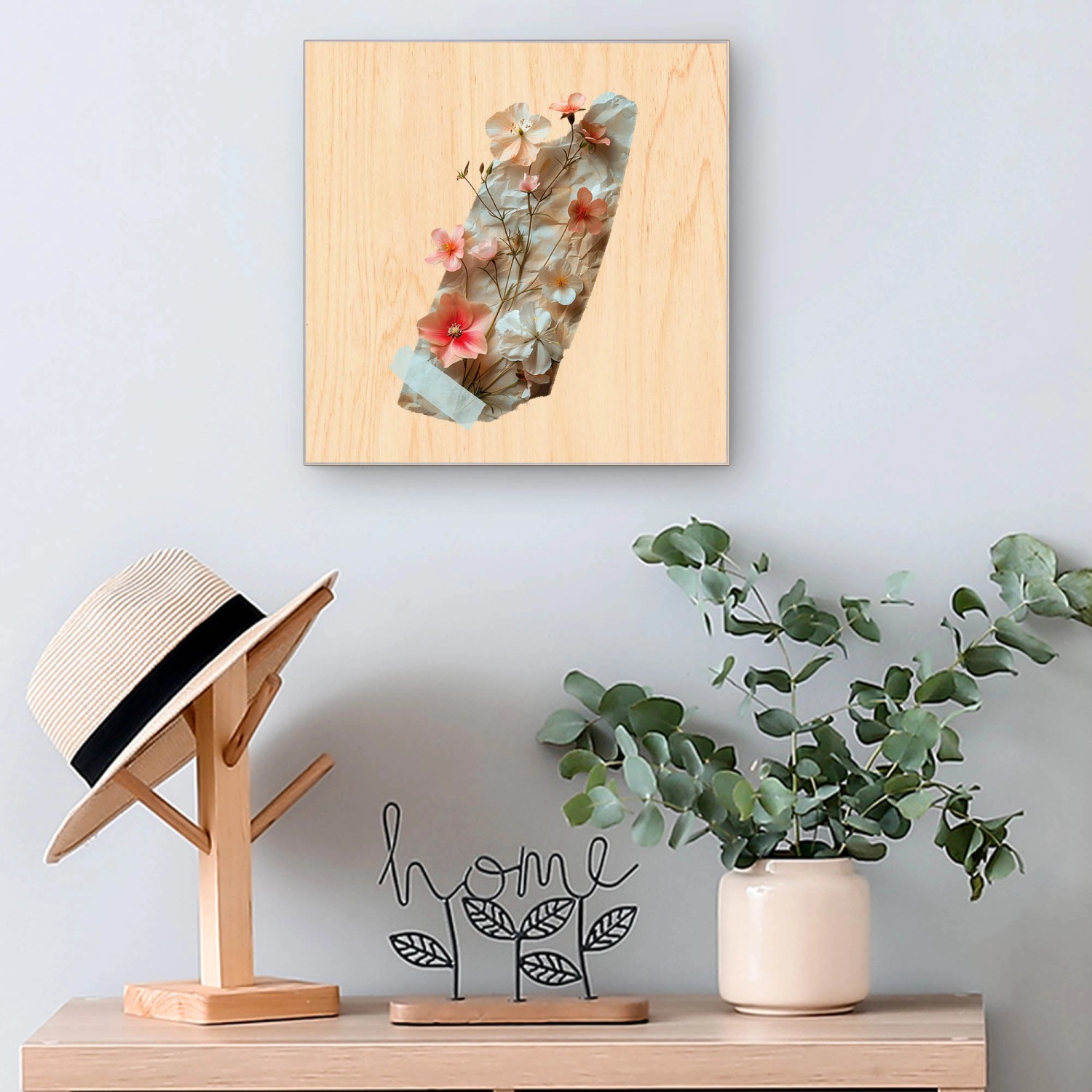 Banjado Schlüsselkasten mit Blütenmotiv, weiße Holzfront, 50 Haken zur Schlüsselaufbewahrung an der Wand.