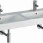 Geberit iCon Doppelwaschbecken, 120 cm, Weiß mit KeraTect Beschichtung und zwei Hahnlöchern.