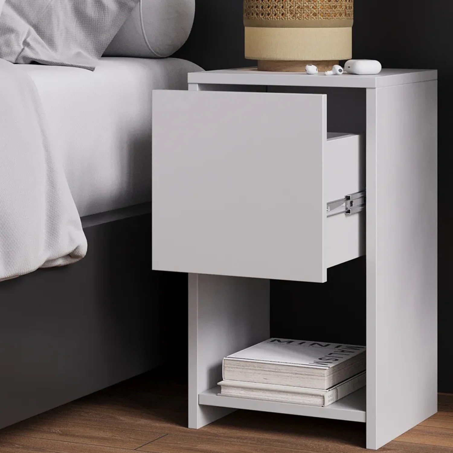 Vicco Nachttisch Evo Weiß 30 x 55 mit Schublade_4