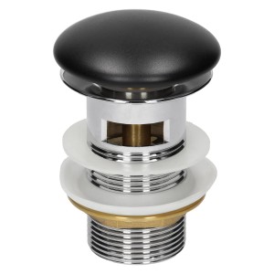 Ablaufgarnitur in Schwarz Matt für ML-Design Waschbecken, mit Chrom-Elementen.