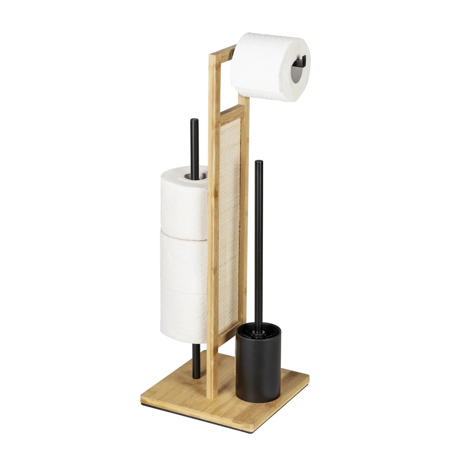 WENKO Stand WC-Garnitur Rivalta Allegre aus Rattan und Bambus mit WC-Bürste und Papierhalter.