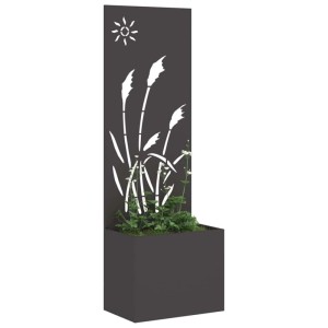 vidaXL Garten Sichtschutz-Leinwand, schwarz, 50x140 cm, mit Pflanzenkasten und dekorativen Aussparungen.