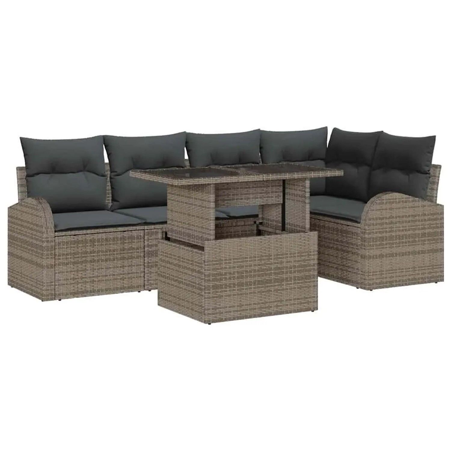 vidaXL Gartensofa-set mit Kissen mit Speicher 6-Tlg Grau Poly-Rattan 335738 günstig online kaufen