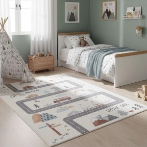 Ayyildiz Kinderteppich Coco creme, 160x230 cm, mit Straßen-Motiv im Kinderzimmer.