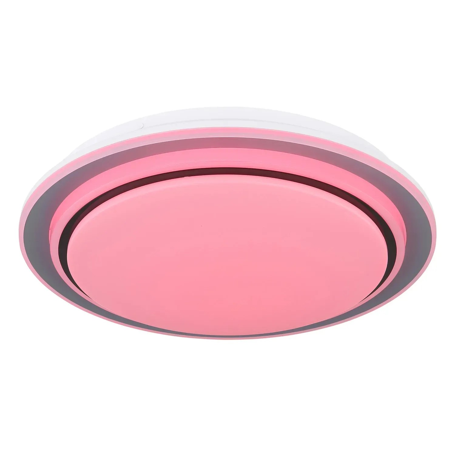 Weiße LED-Deckenleuchte Foppa von Globo, Ø 40cm, mit dimmbarem, pinkfarbenem Licht.