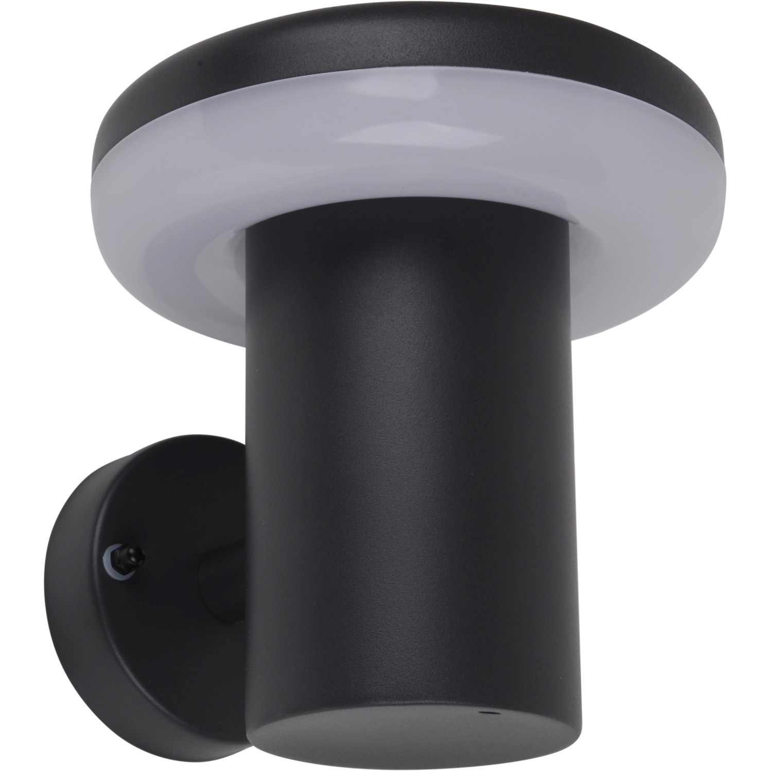 Schwarze LED-Wand-Außenleuchte in Pilzform für Garten und Wege.