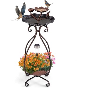 Costway Vogeltränke mit Solarleuchte 79 cm Hoch Bronze