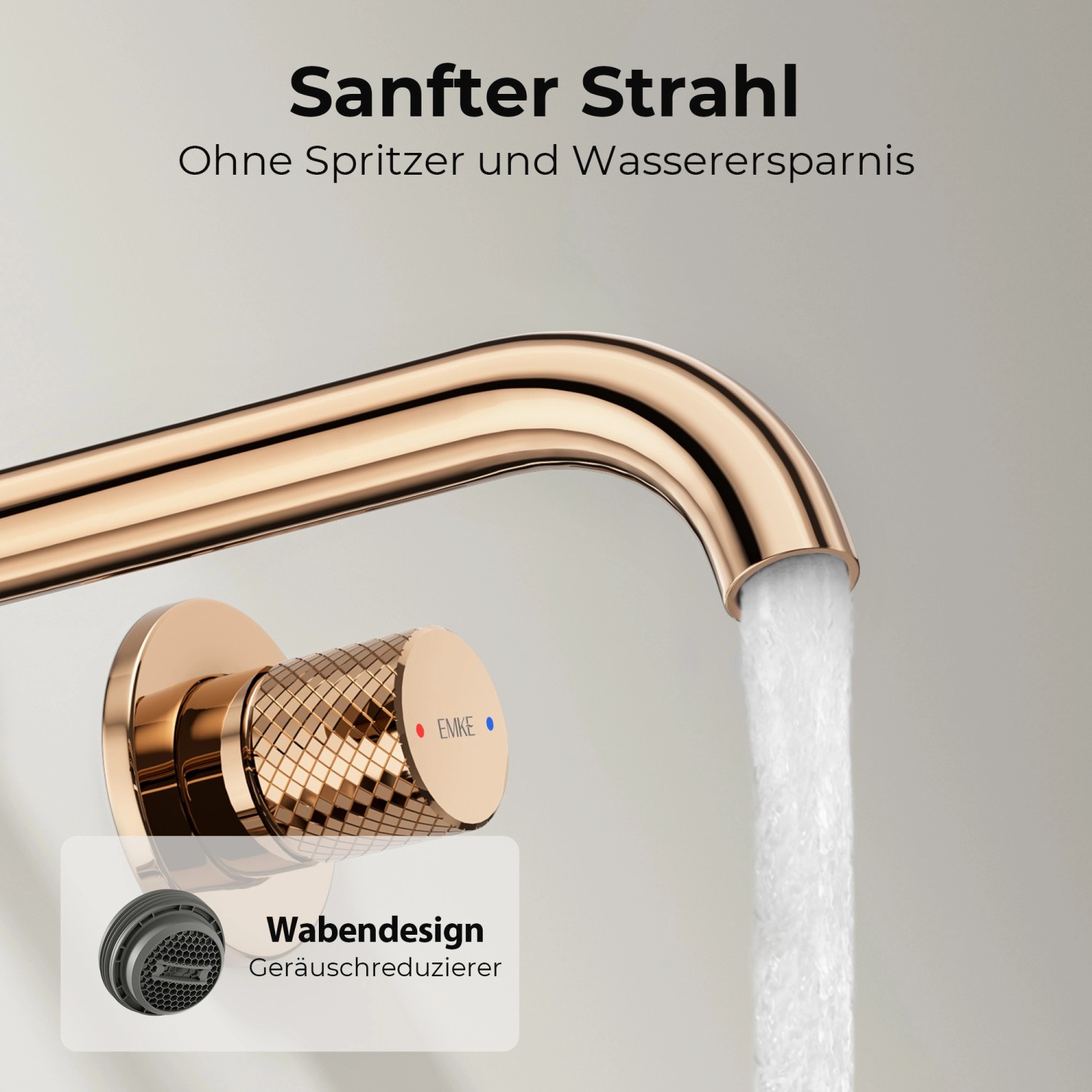 Emke Waschtischarmatur Unterputz für Wandmontage Rosengold Wasserhahn Badarmatur_3