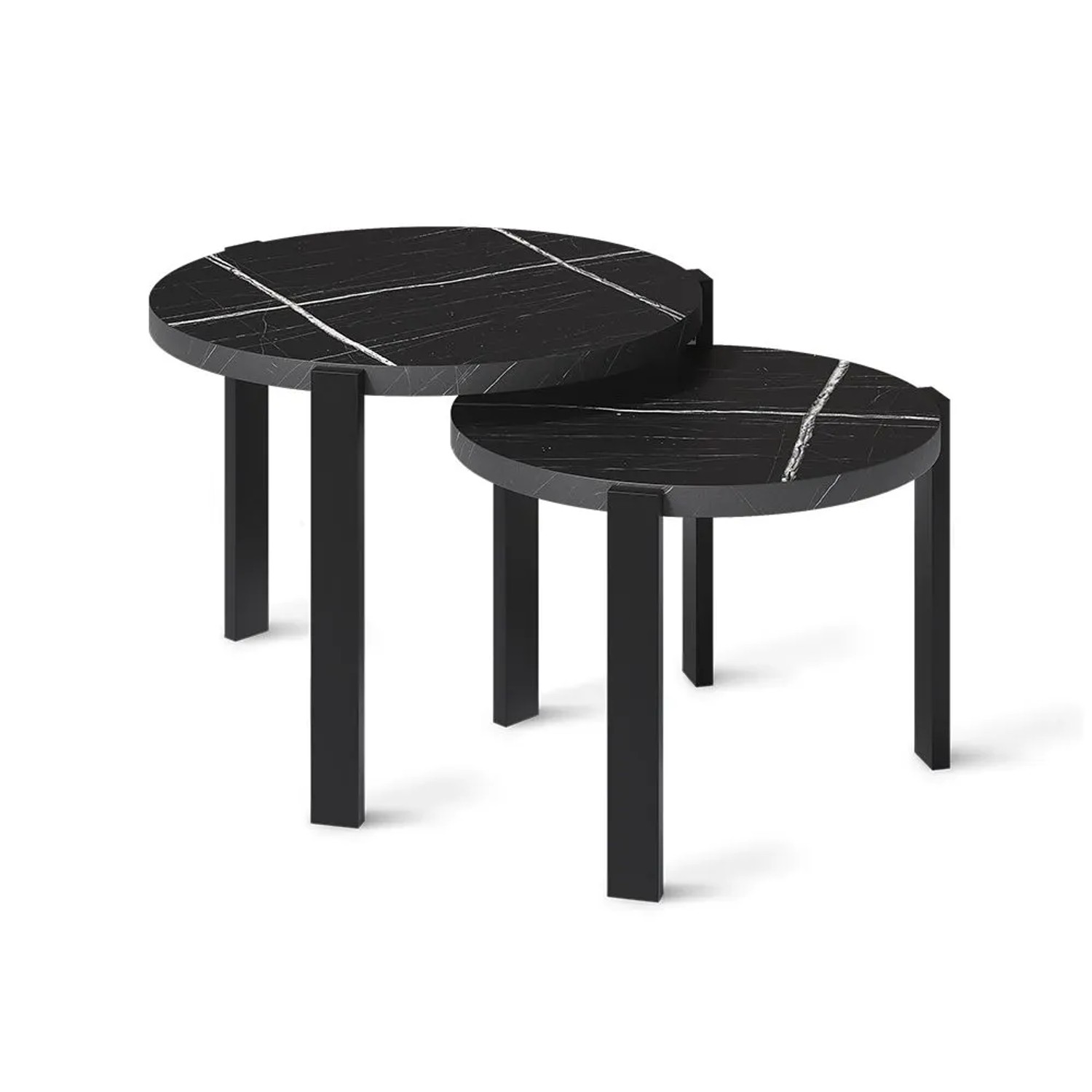 Vicco Couchtisch-Set Norin Schwarzer Marmor/Schwarz 60 x 45 Art Nr 61835