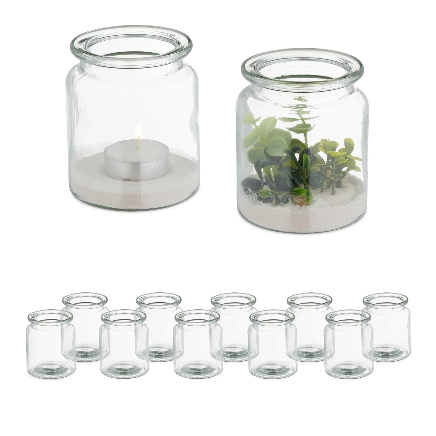Relaxdays Windlicht Glas Transparent 12er Set 9,5 cm x 8 cm