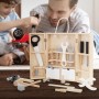 Joyz Werkzeugkasten für Kinder mit Holzwerkzeug, geöffnet. Spielzeug für Rollenspiele.
