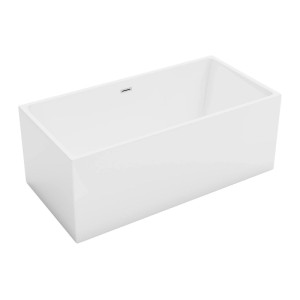 Weiße Vente-unique Pikaia Vorwandbadewanne aus Acryl, 150 cm, rechteckig, halb freistehend. Modernes Design für Ihr Bad.