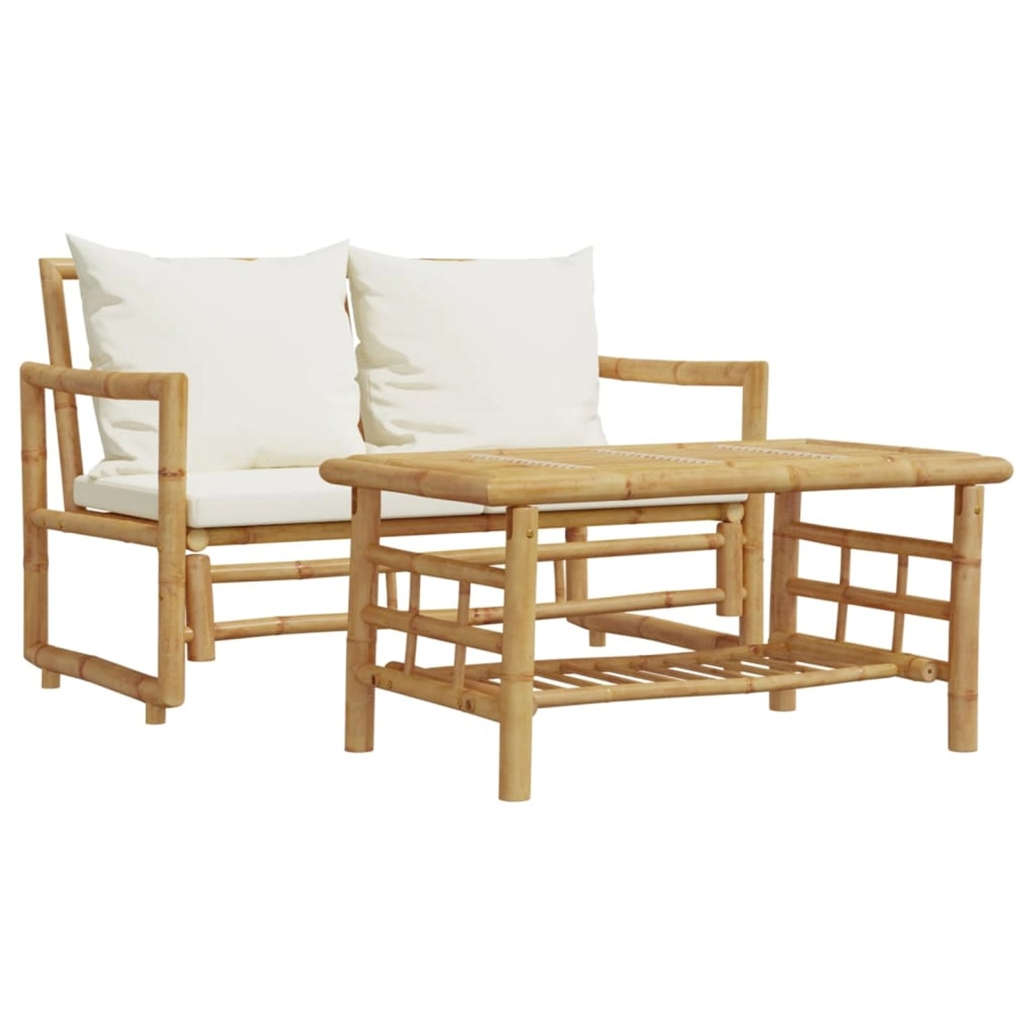 vidaXL 2-Tlg Garten-Sofagarnitur mit Kissen Bambus 365870