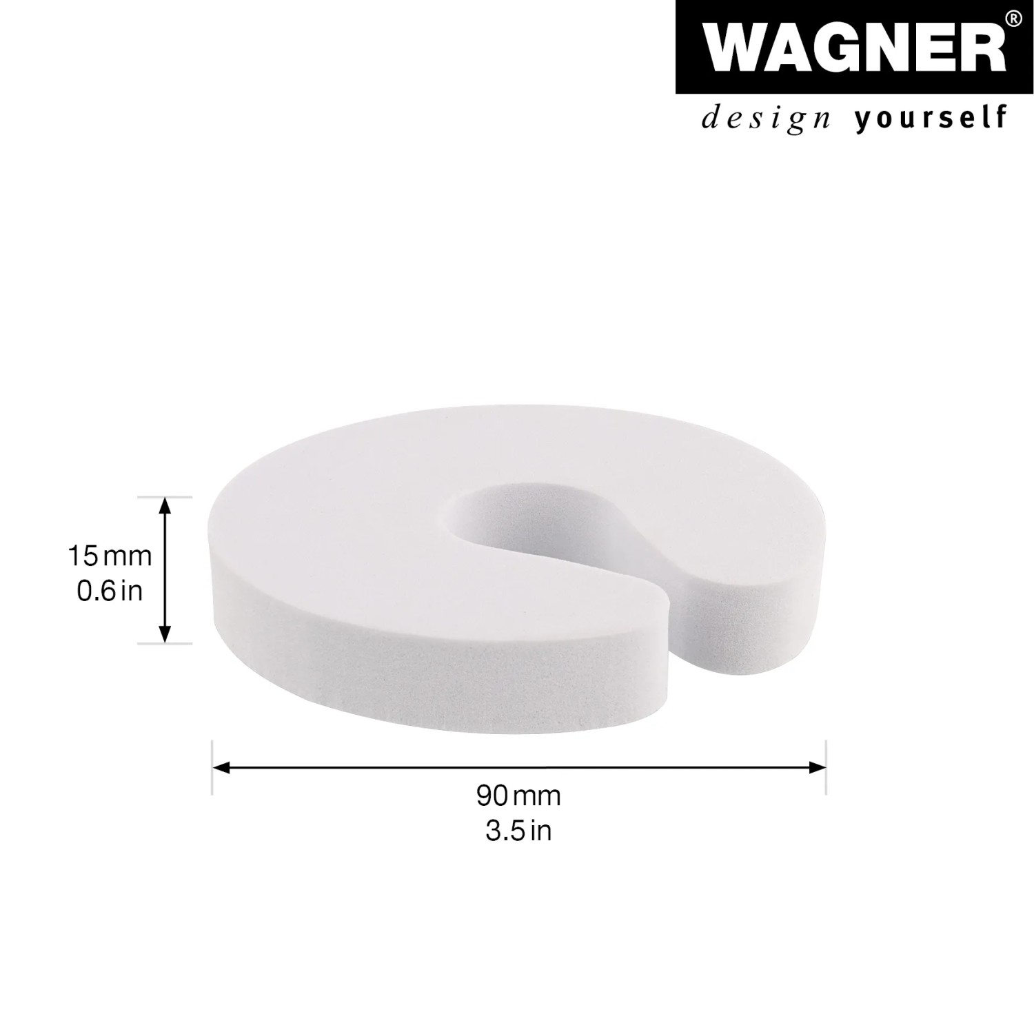 Weißer Wagner Türstopper aus EVA-Schaumstoff, 90x15 mm, zum Einklemmen.