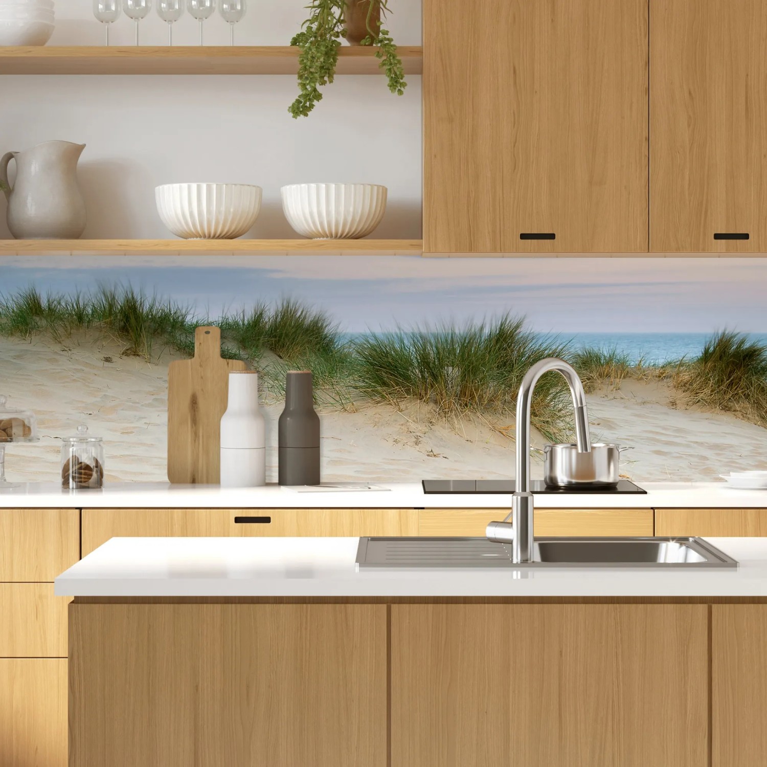 MySpotti Küchenrückwand mit Dünenpanorama als Spritzschutz in Küche.