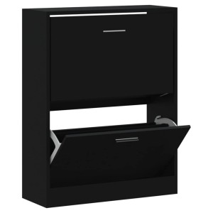 vidaXL Schuhschrank, schwarz, mit zwei Kippfächern aus Holzwerkstoff.