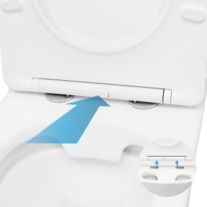 Detailaufnahme: ECD Germany Hänge WC, weiße, matte Keramik, Softclose-Sitz mit Quick-Release Funktion.