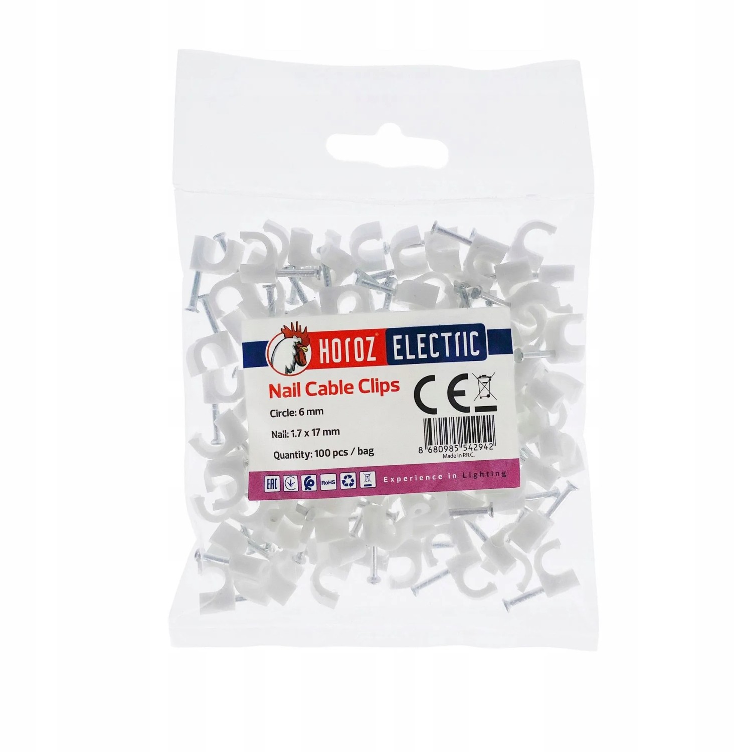 HOROZ Kabelschelle Rund Ø 5 mm Weiß 100 Stück Nagelschelle Kabelhalter für Wandmontage