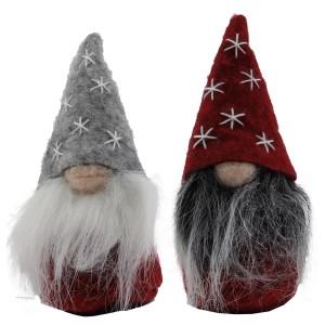 2er Set Deko-Wichtel aus Filz, 10 cm, in Grau und Rot, für Weihnachtsdeko.