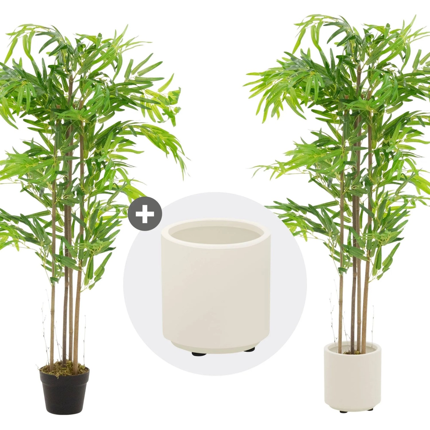 ML-Design künstlicher Bambus, 120 cm, mit Echtholzstamm und Pflanztopf für den Innen- und Außenbereich.