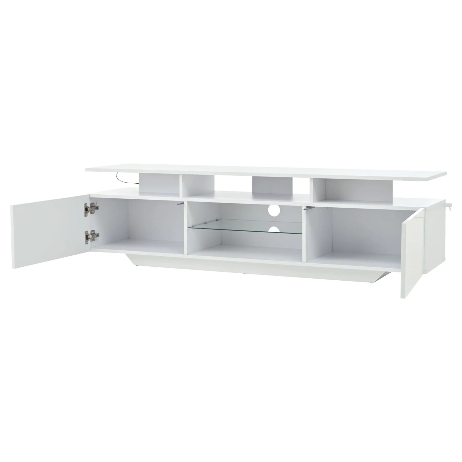 ModernLuxe TV Lowboard Hochglanz mit Led Beleuchtung 2 Türen 8 Ablagen MDF Weiß