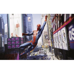 Komar Vlies Fototapete: Spider-Man schwingt durch New York. Bunte Marvel Tapete für Kinderzimmer.