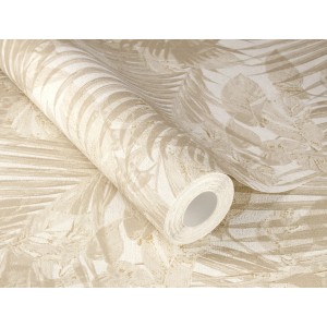 Schöner Wohnen Vliestapete Dschungel in Beige-Taupe mit Palmenmuster, aufgerollt.