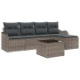 Graues 6-tlg. vidaXL Garten-Sofa-Set aus Poly Rattan mit Kissen und Tisch.