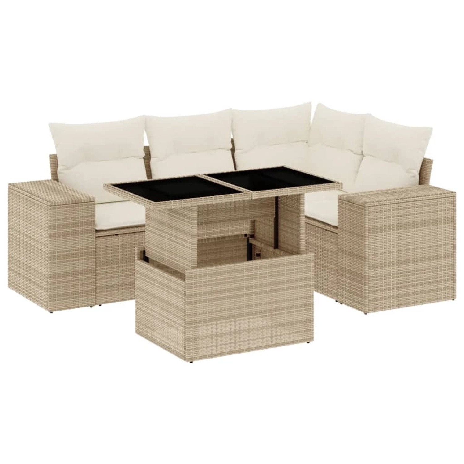 vidaXL 5-Tlg Garten-Sofagarnitur mit Kissen Beige Poly Rattan 3269138 günstig online kaufen