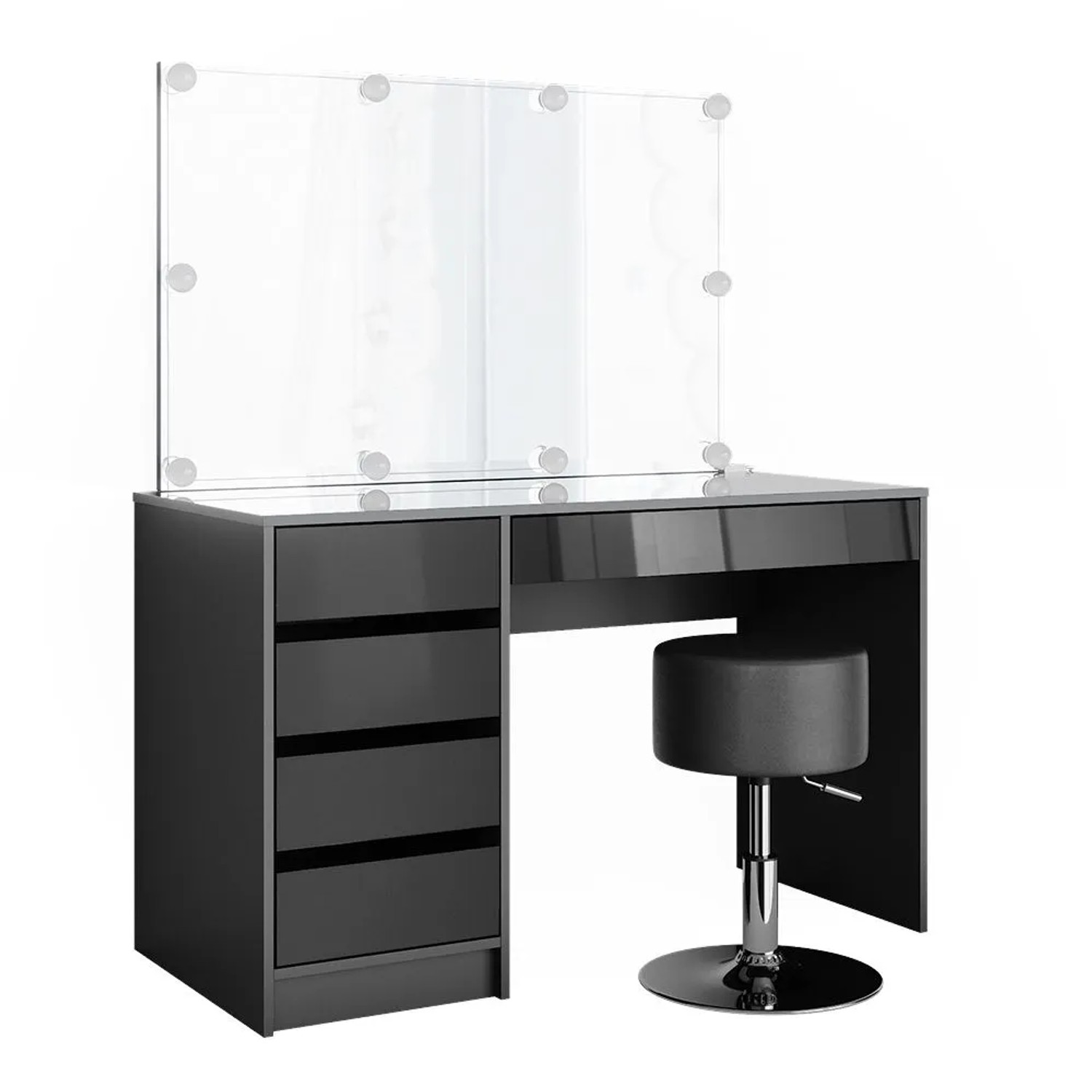 Vicco Schminktisch Sherry Anthrazit 120 x 145 mit Spiegel, LED-Lichterkette und Hocker