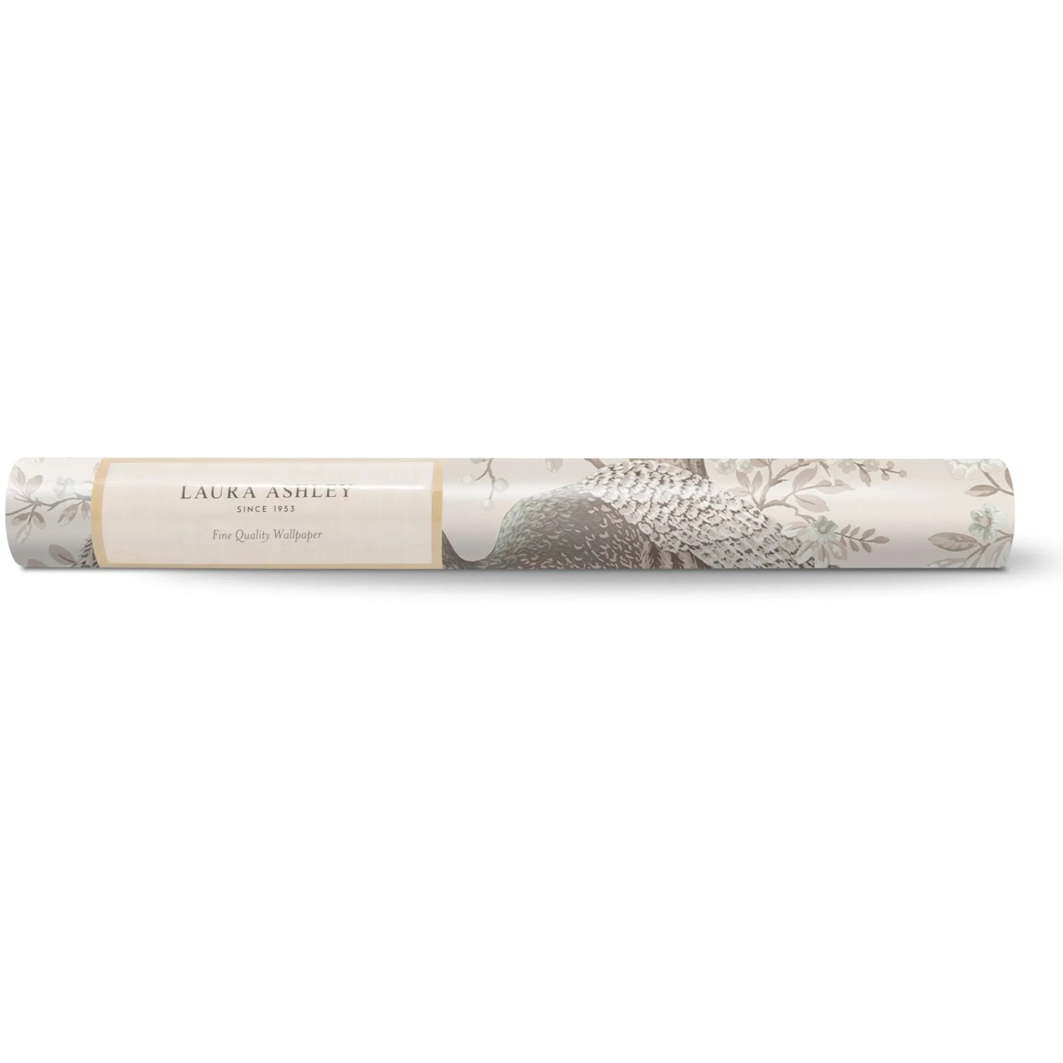 Laura Ashley Vliestapete Belvedere Soft Truffle, Rolle mit Pfauenmuster für dekorative Wandgestaltung.
