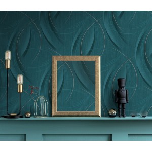 Erismann Vliestapete Guido Maria Kretschmer Fashion for Walls 3 Millenium Petrol mit goldenen Linien.