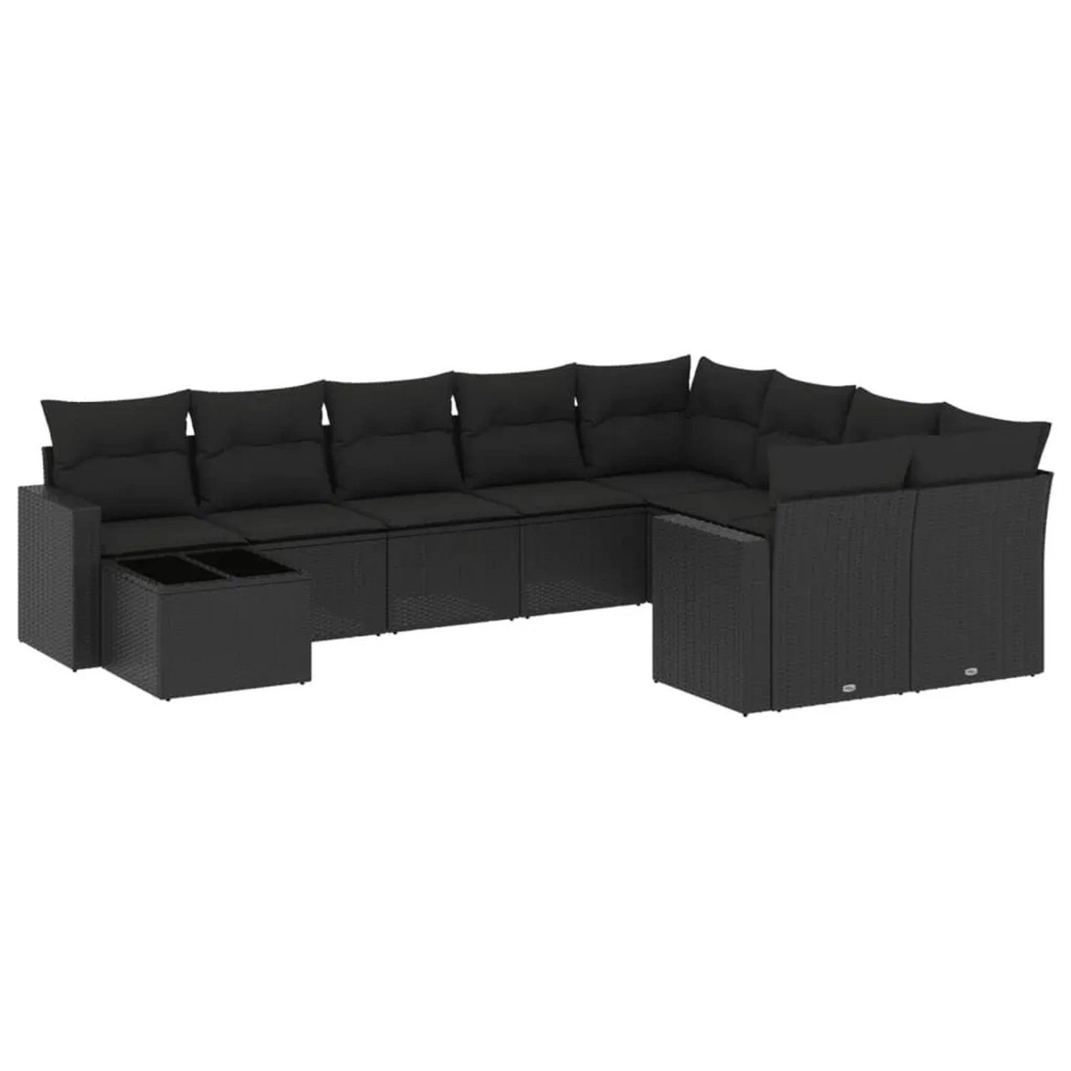 vidaXL 10-Tlg Garten-Sofagarnitur mit Kissen Schwarz Poly Rattan 3251792