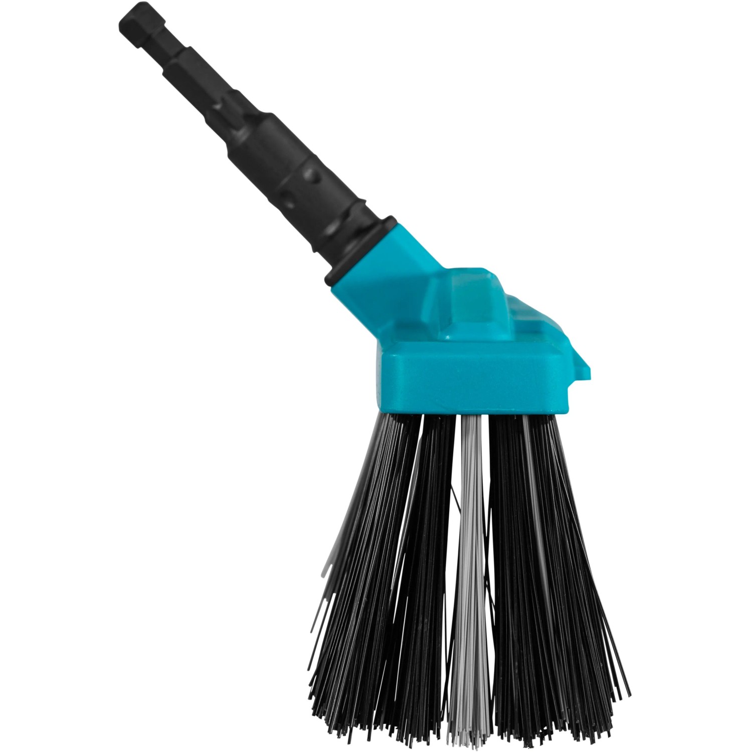 Gardena Combisystem Straßenbesen mit Holzstiel, blaue Halterung, schwarze Borsten.