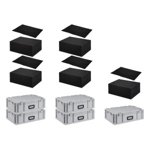 SuperSparSet: 5 Euroboxen NextGen mit Rasterschaumstoff und Einlage, 34L Transportboxen.