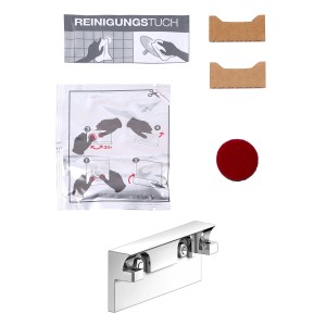 Keuco Klebe-Set 8 für Reva Toilettenpapierhalter, verchromte Montageplatte, Reinigungstuch, Schleifvlies.