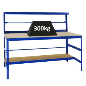 Blauer PROREGAL Packtisch Tiger, 150x180x75 cm, Tragkraft 300 kg, mit Ablageflächen.