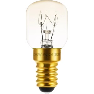 Halogen-Backofenlampe E14, 15W, Kapselform. Kompakte Lampe mit warmweißem Licht für Backöfen.