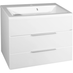 Fackelmann Waschbeckenunterbau Kara, 79,5 cm, weiß, mit 2 Schubladen und Raumsparsiphon.