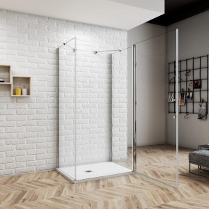 AICA U-Duschkabine 90x90cm mit Schwingtür und Seitenwand, 6mm Nano Glas, Alu Natur.
