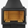Schwarzer Haas+Sohn Kaminofen Komfort IV, 8 kW, mit Stahlverkleidung und gerader Scheibe.