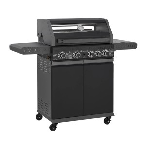 Juskys BBQ Gasgrill Savannah mit 4 Brennern und Seitenbrenner, anthrazitfarben.