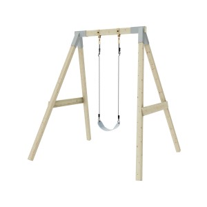 PolarPlay Schaukel Giraffe Eisblau aus Holz mit Schaukelsitz und Kletterwand.