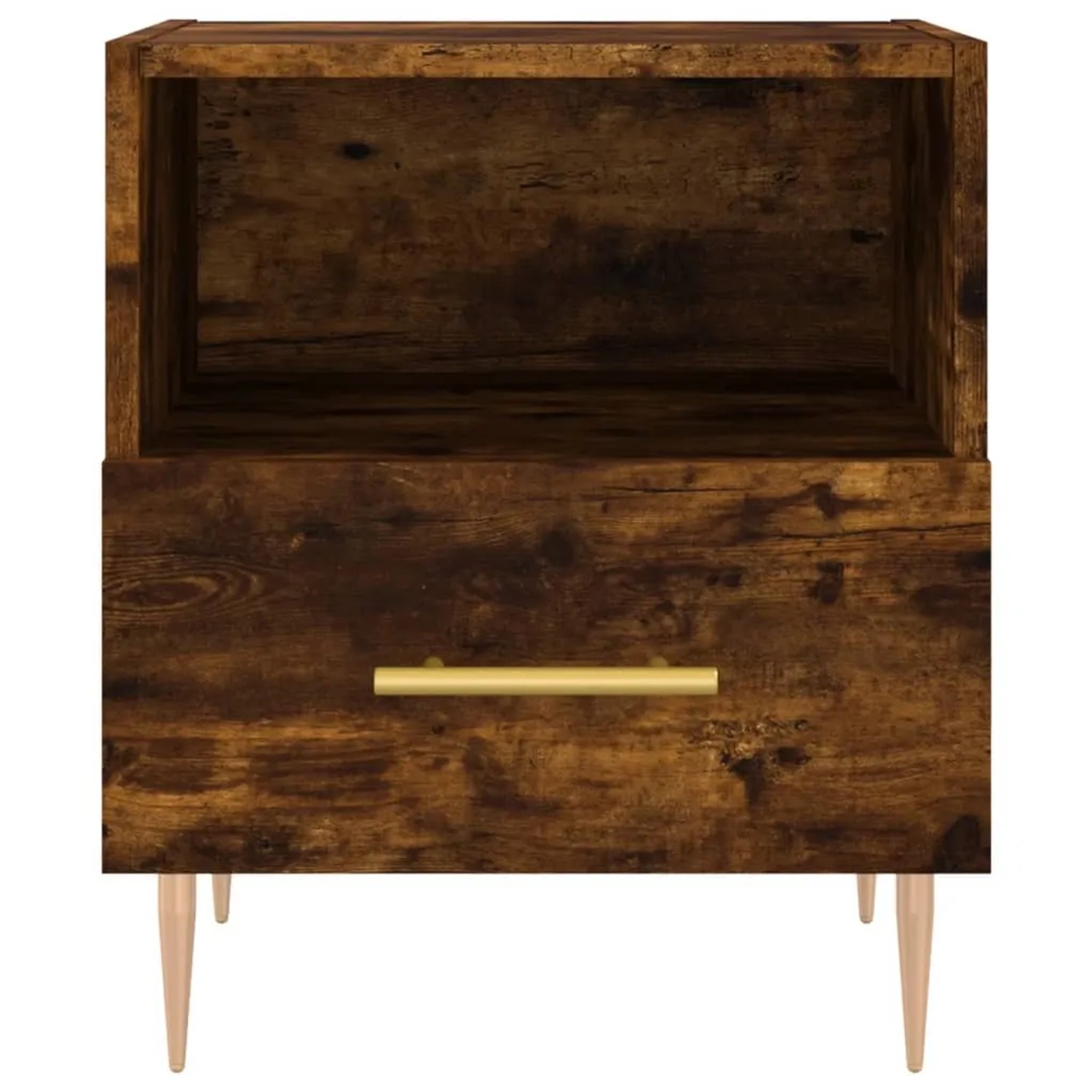 vidaXL Nachttisch Räuchereiche mit Schublade und Fach, Holzwerkstoff, 40x35x47,5 cm.